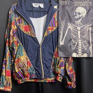 VOS Sports Vintage Windbreaker Full‎ Zip Jacket Colorful Patchwork Pattern